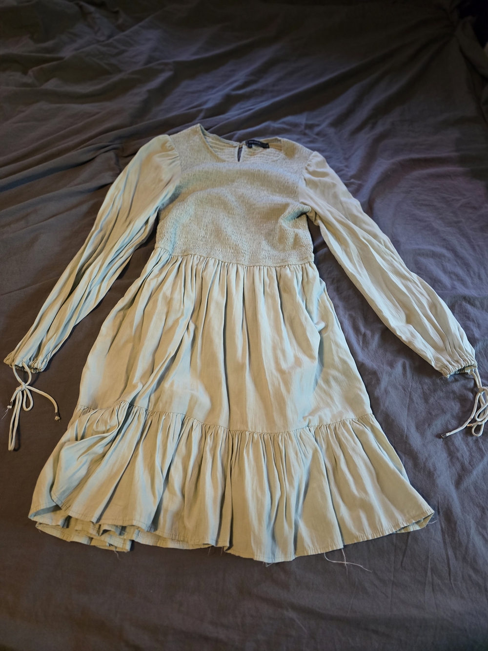 Womens Long Sleeve Tiered Dress in Light Sage